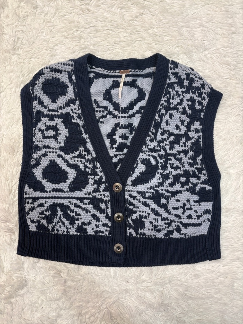 Free People Tapestry V-Neck Sweater Vest Blue - Picture 2 of 4